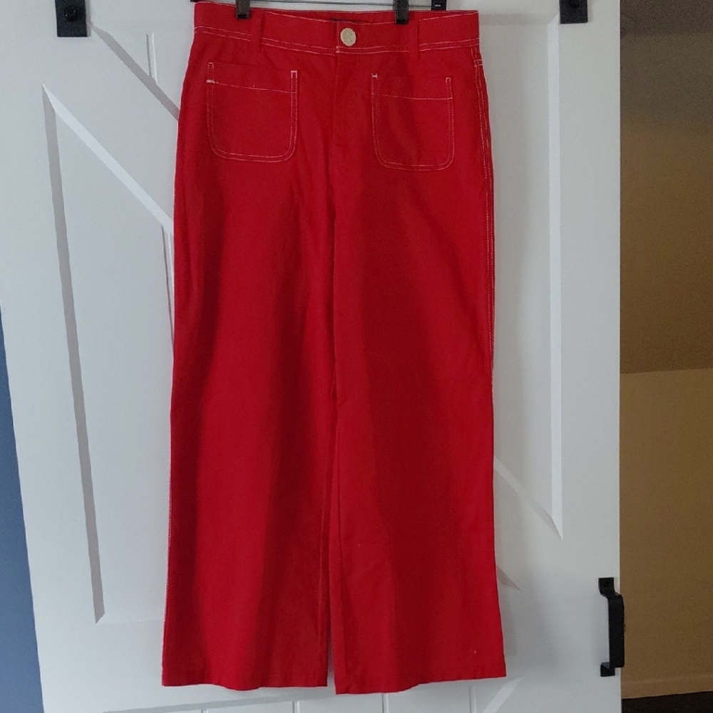 Zara TRF Red SAILOR COLETTE Crop PANT